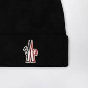 Gorro de lana negro Moncler Grenoble con logotipo bordado