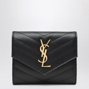 Portefeuille Cassandre à trois volets Saint Laurent en cuir noir