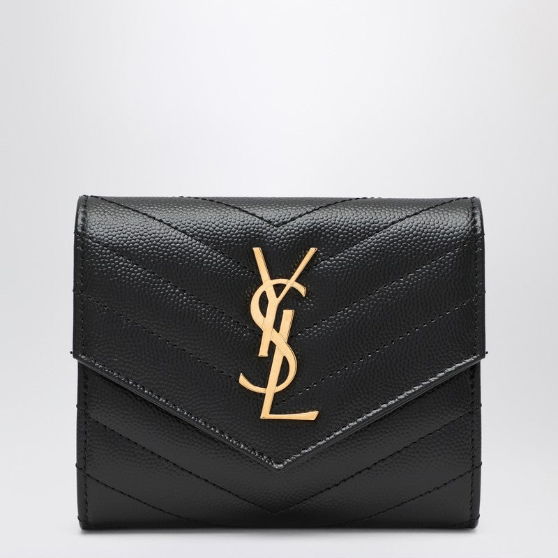 Portefeuille Cassandre à trois volets Saint Laurent en cuir noir