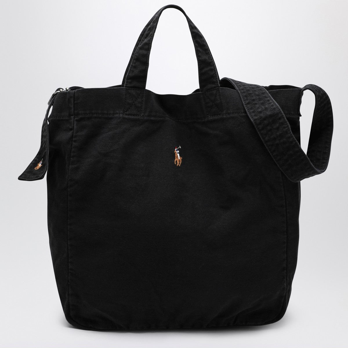 Grand sac fourre-tout en toile noire avec logo Polo Ralph Lauren