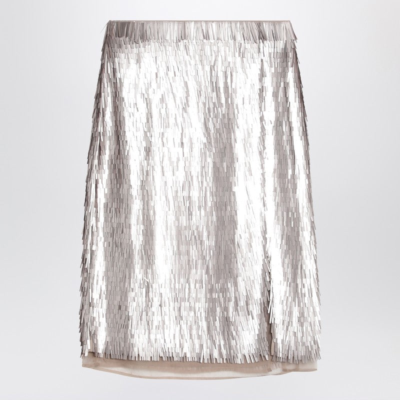 Róhe silver sequin pencil skirt — front slit elegance