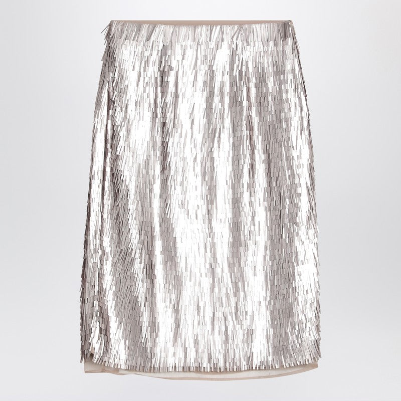 Róhe silver sequin pencil skirt — front slit elegance