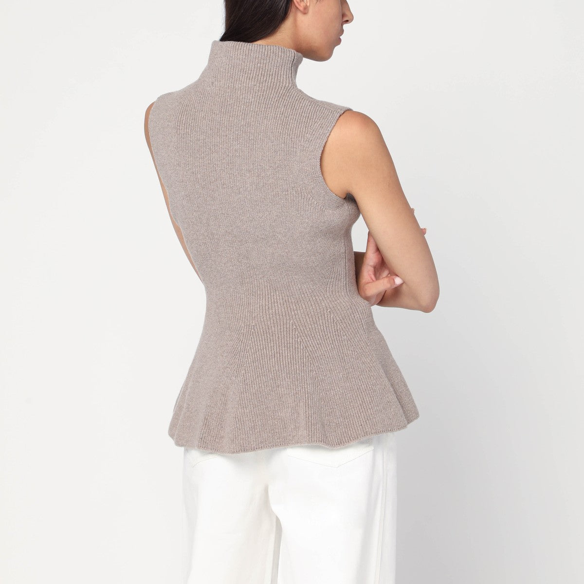 Róhe Sleeveless Taupe Mélange Cashmere-Blend Top