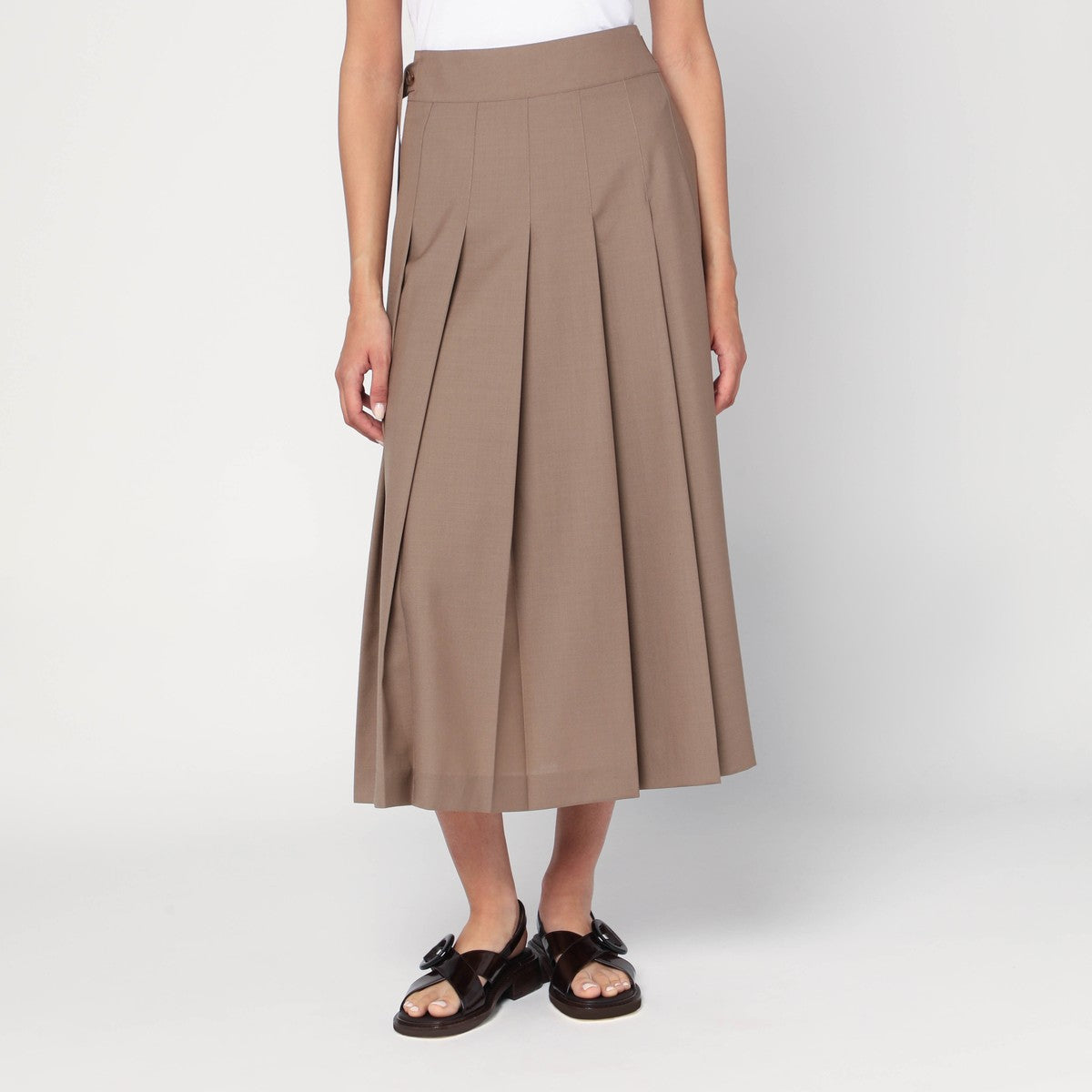 Khaki Wool Pleated Midi Skirt — Róhe
