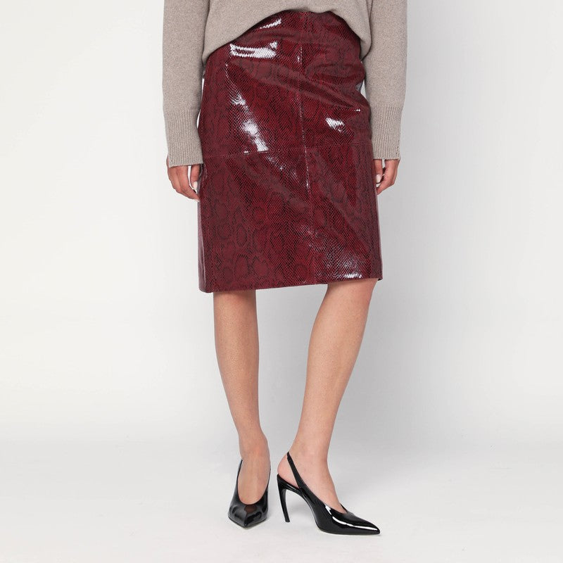 Róhe Bordeaux faux snakeskin leather skirt
