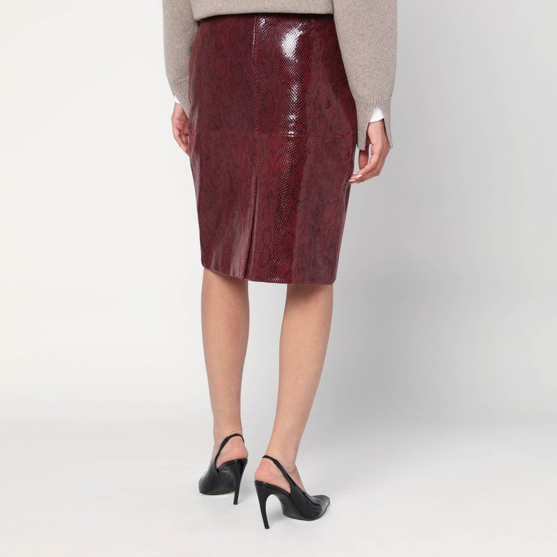 Róhe Bordeaux faux snakeskin leather skirt