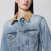 Róhe Blue denim jacket with suede collar