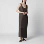 Róhe Earth-tone Silk Dress — Sleeveless U-Neck Midi (Women)