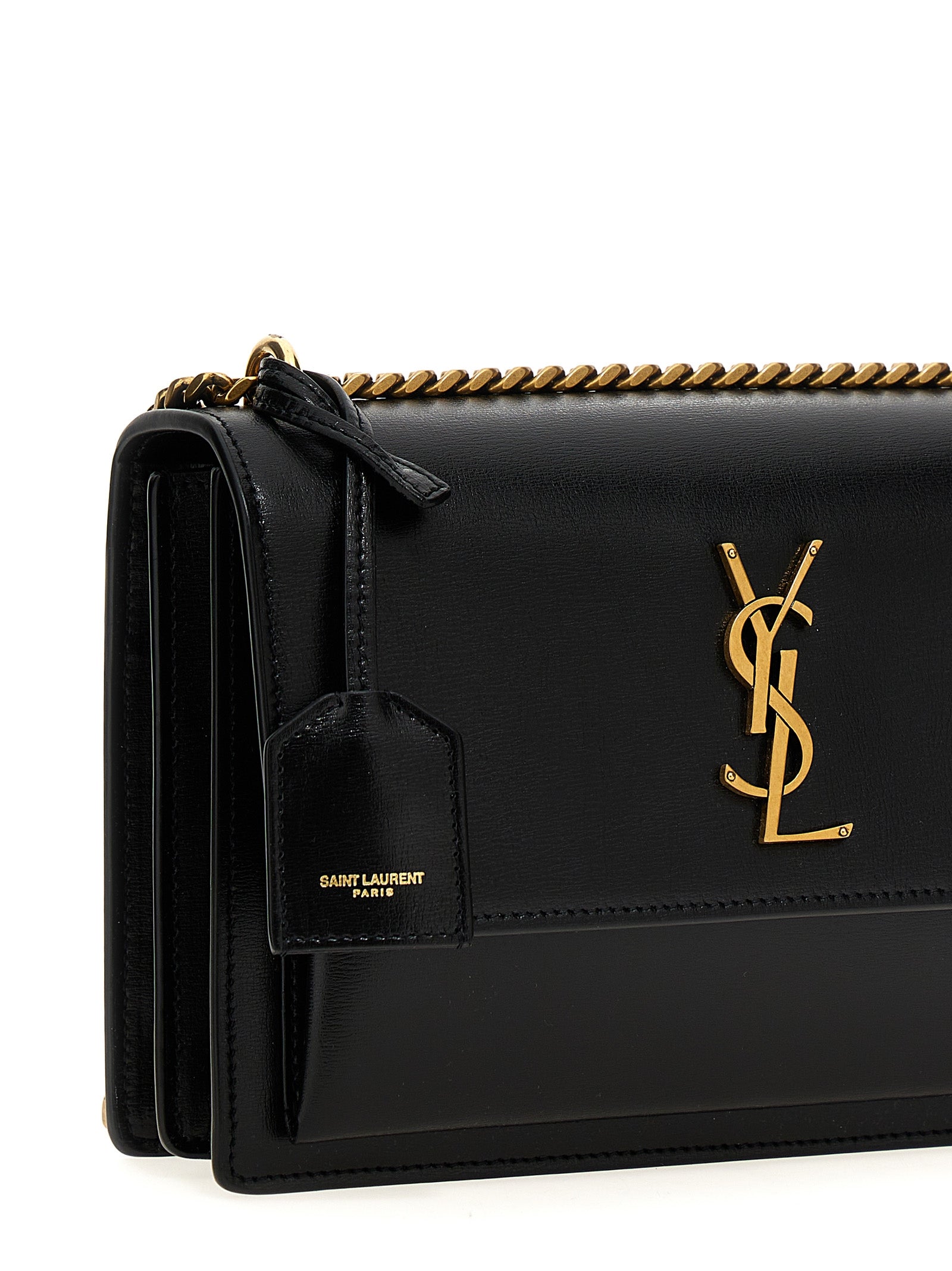 Saint Laurent Sunset Clutch — Black Leather Monogramme
