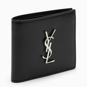 Portefeuille à deux volets en cuir noir Saint Laurent