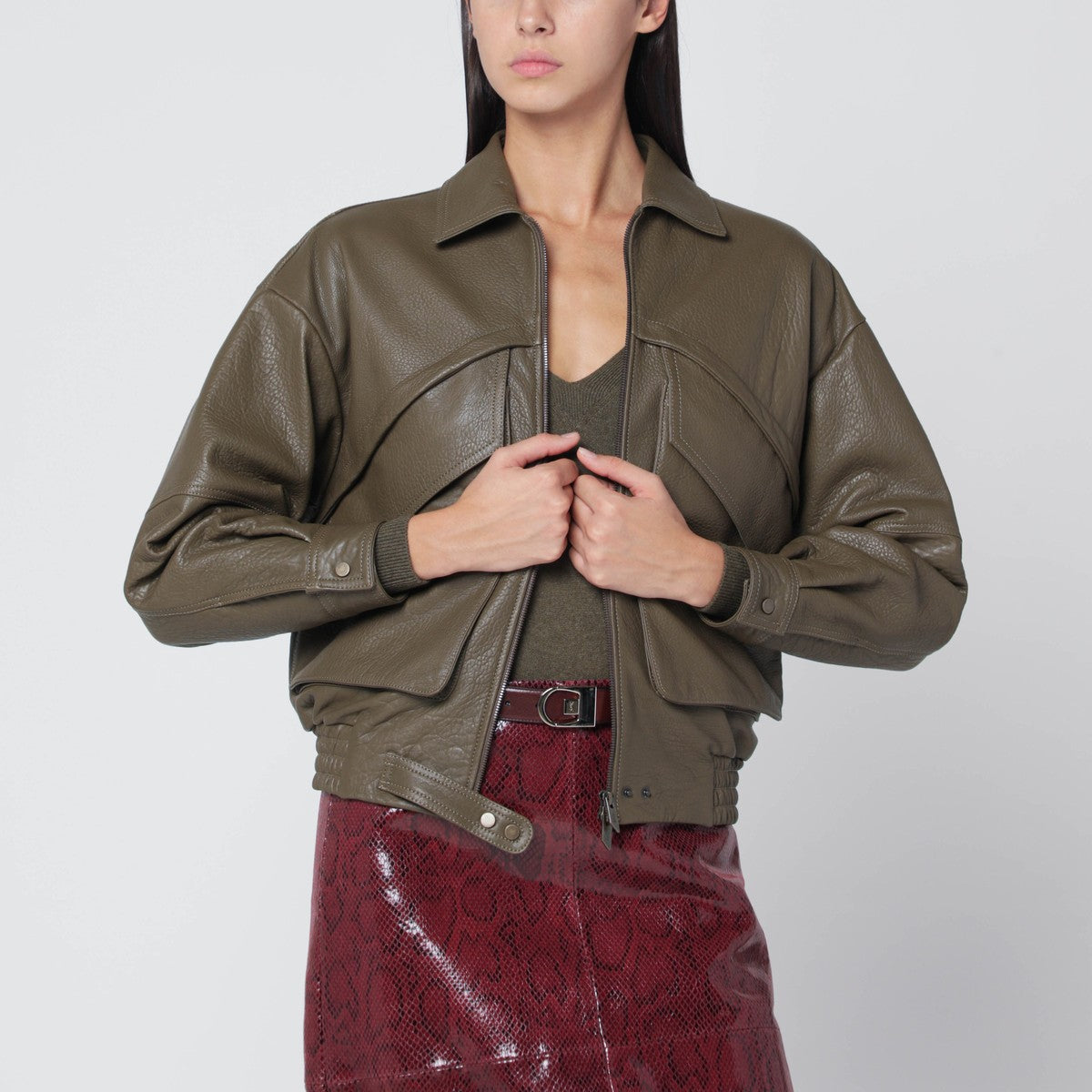 Salvatore Santoro Olive green leather bomber jacket