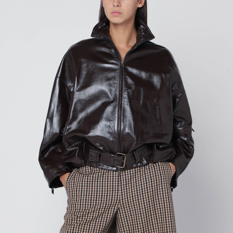 Salvatore Santoro Brown shiny leather bomber