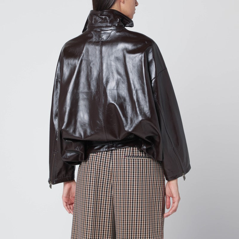Salvatore Santoro Brown shiny leather bomber
