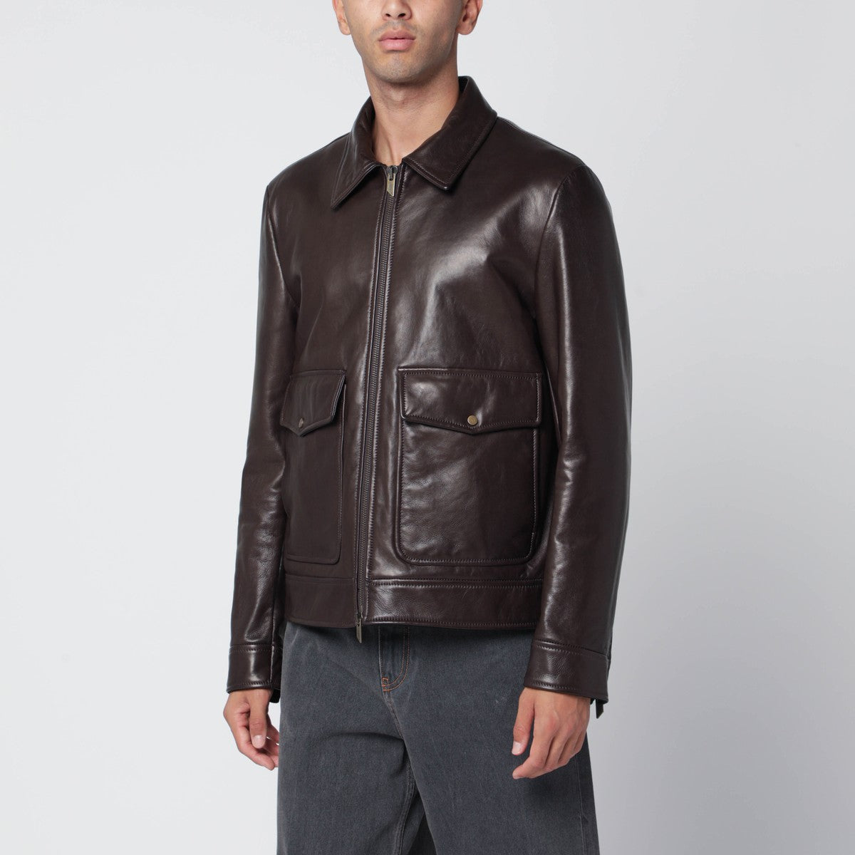 Salvatore Santoro Brown leather zip jacket