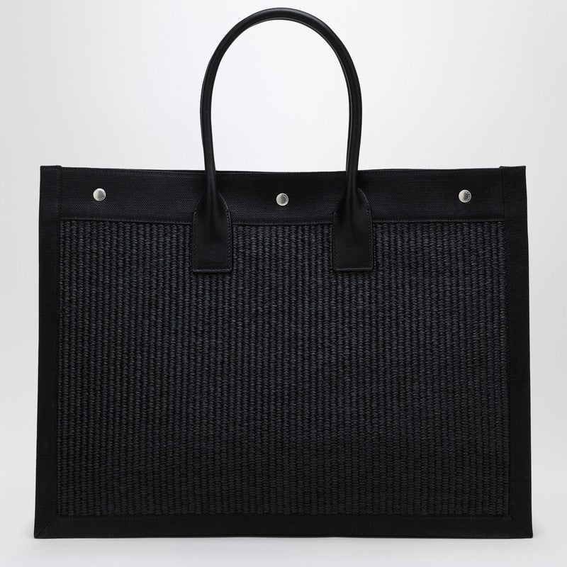 Sac cabas en toile noire Saint Laurent Rive Gauche