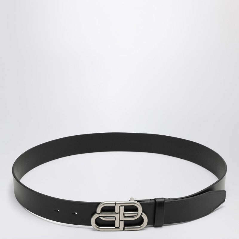 Ceinture BB en cuir noir Balenciaga