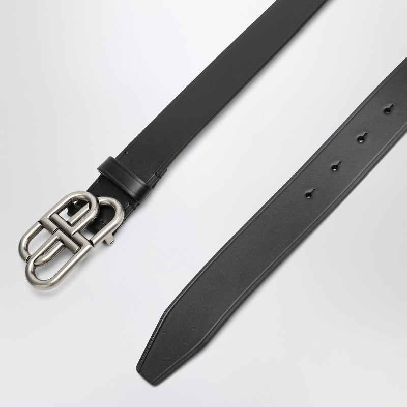Ceinture BB en cuir noir Balenciaga