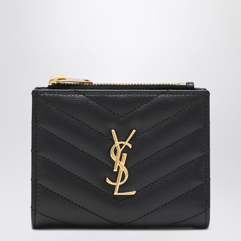 Saint Laurent Black Cassandre matelassé bi-fold wallet in leather