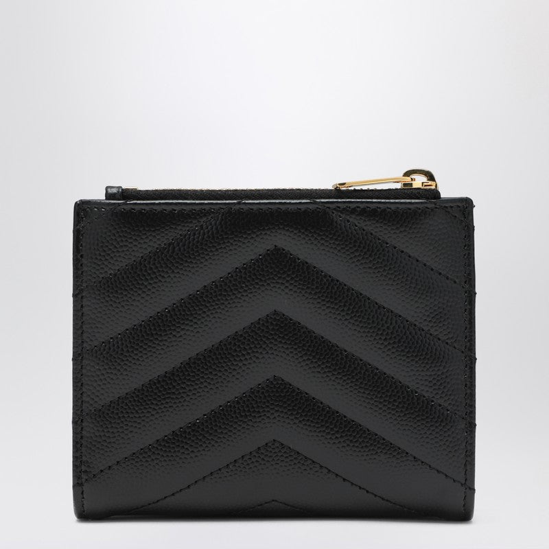 Saint Laurent Black Cassandre matelassé bi-fold wallet in leather