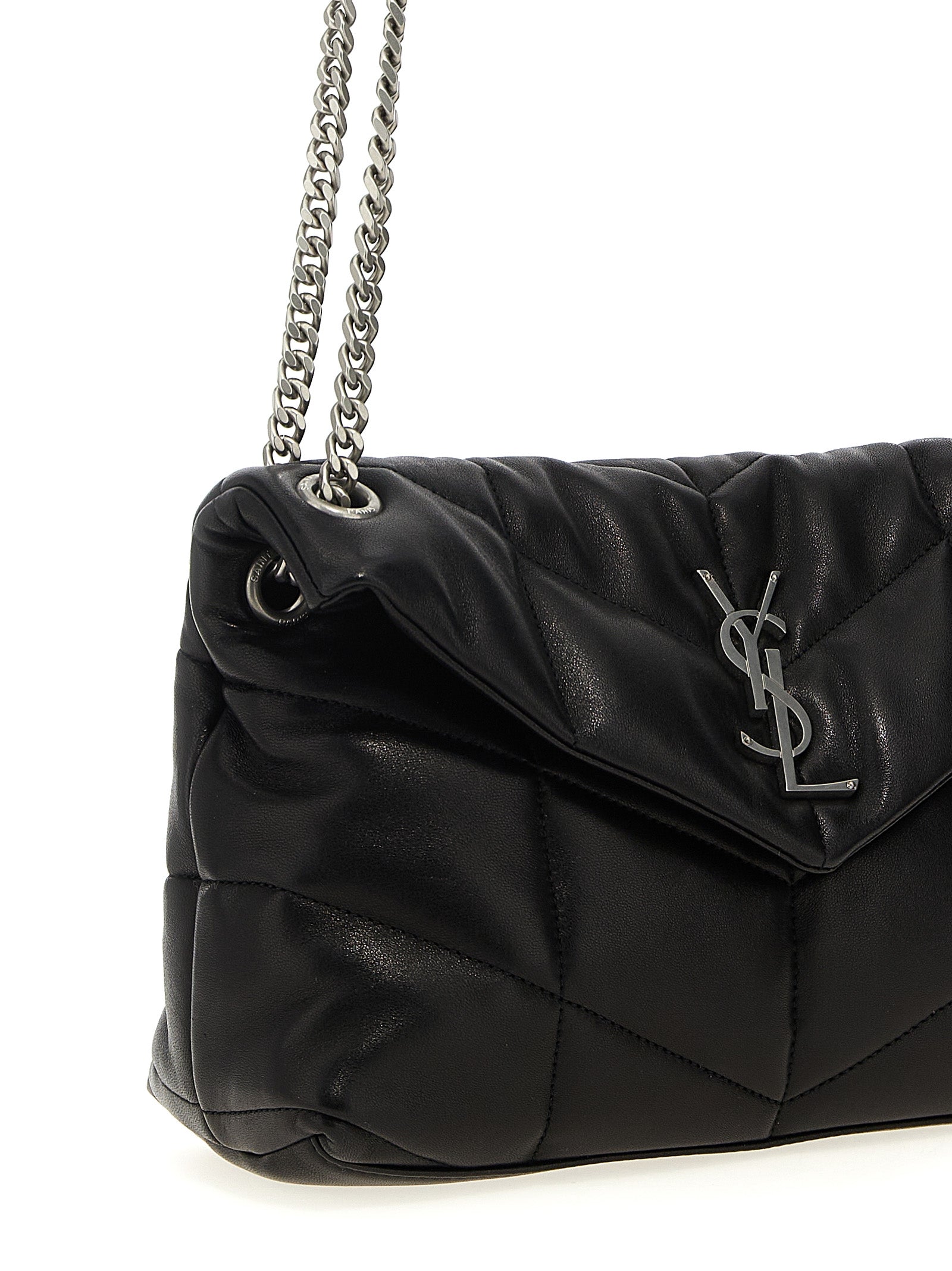 Saint Laurent Puffer Lou Lou Shoulder Bag — Black Leather