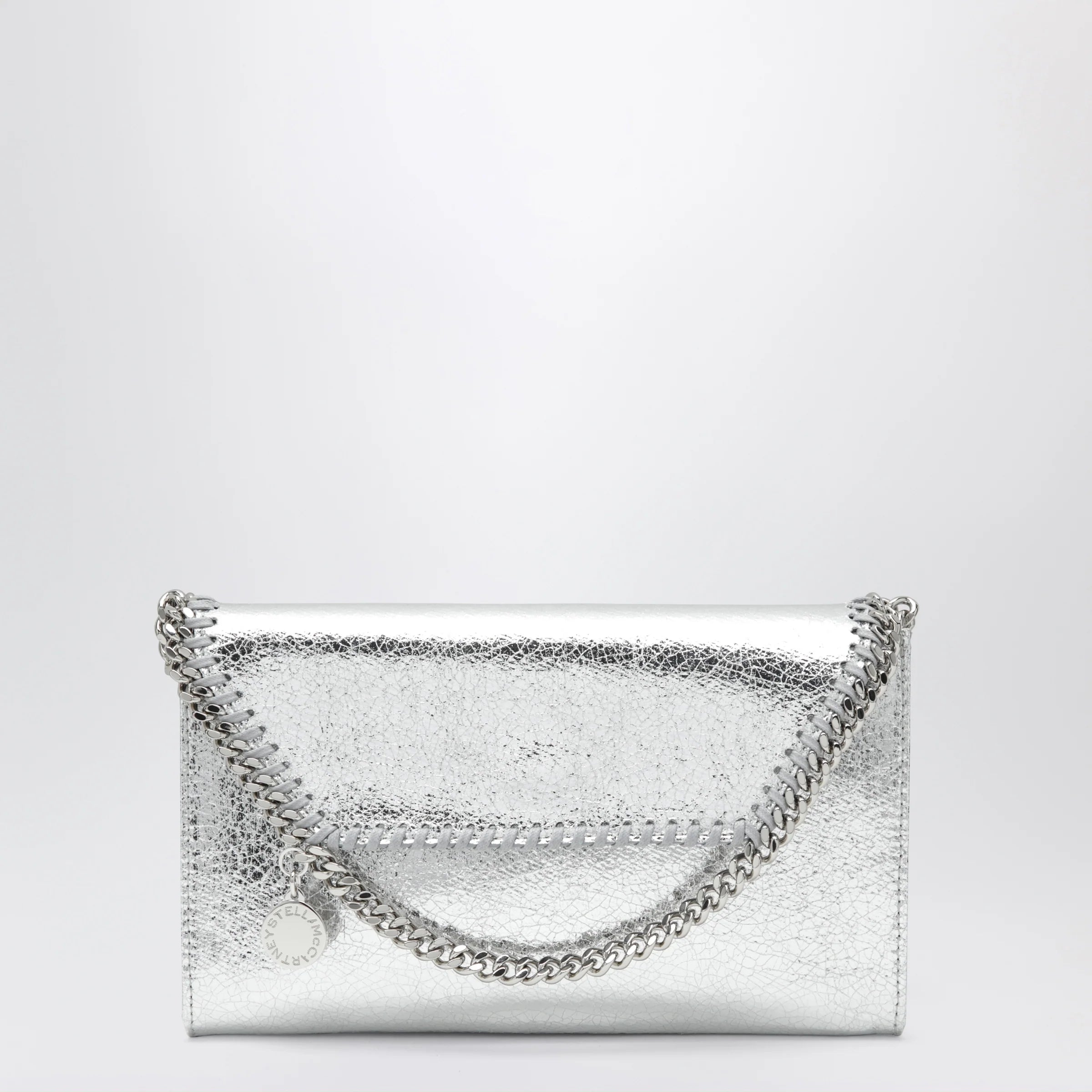 Stella McCartney Falabella metallic silver crossbody wallet bag