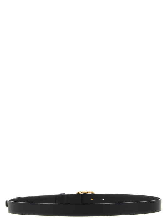 Balenciaga Bb Thin Belt — Black Leather Belt with Gold Buckle