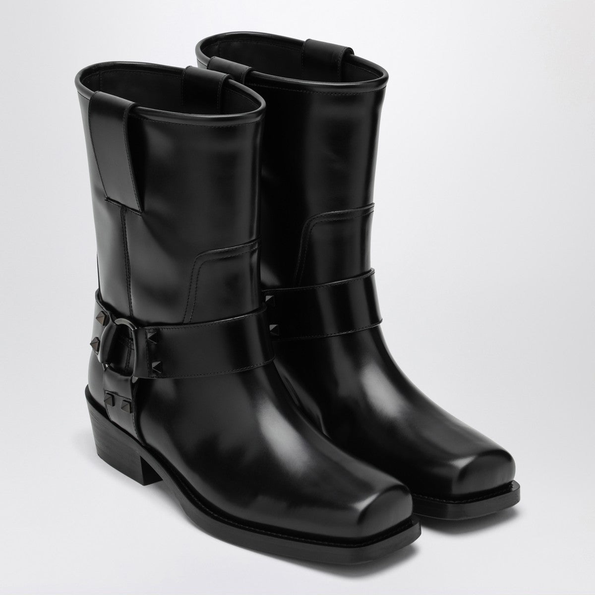 Bottines motardes Rockstud en cuir noir Valentino Garavani