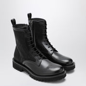 Bottines de combat noires Valentino Garavani en cuir de veau Toile Iconographe