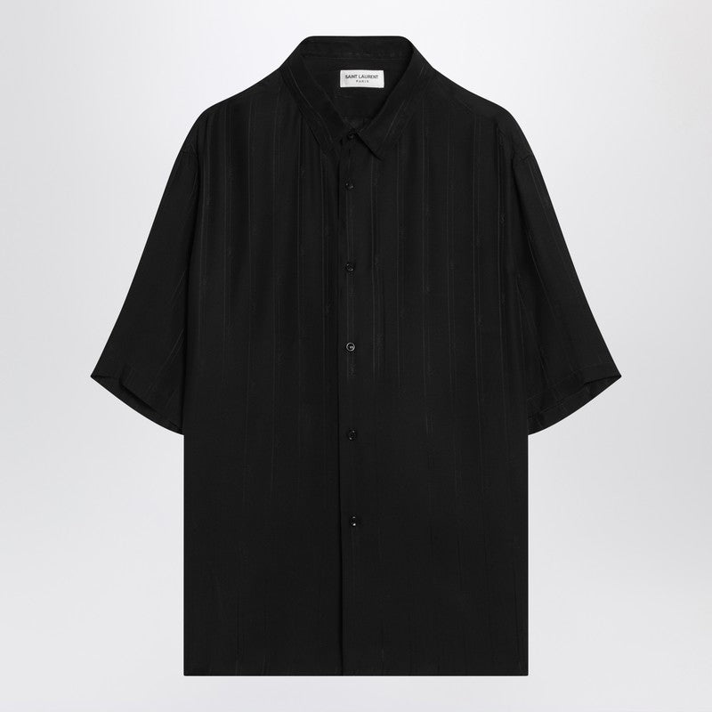 Chemise en soie noire Saint Laurent avec logo Cassandre