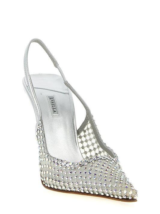 Le Silla Gilda Slingback Pumps — Silver Stiletto 12cm