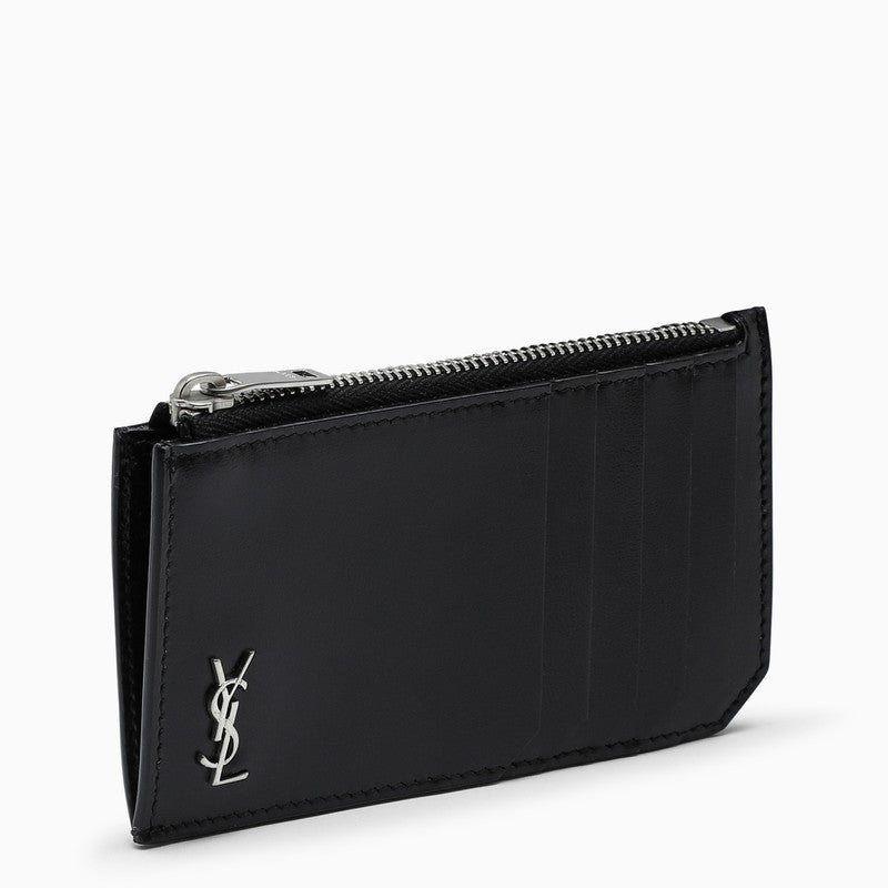Porte-cartes de crédit zippé Monogram noir Saint Laurent