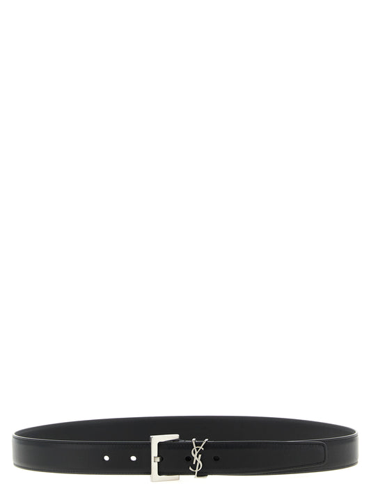 Saint Laurent Monogram’ Belt — Black Leather, 3 cm