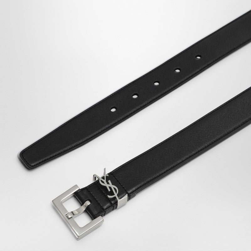 Saint Laurent Cassandre smooth leather belt in black