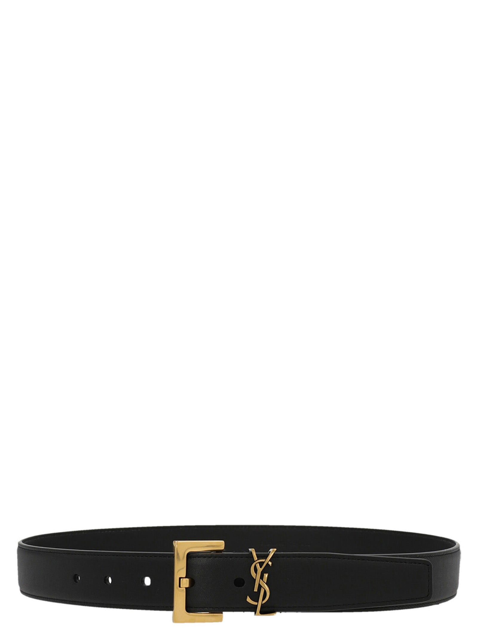 Saint Laurent Cassandre Belt — Black Leather, 3 cm