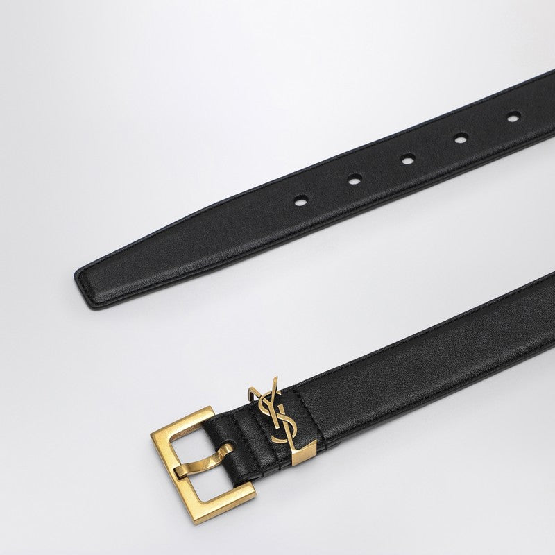 Saint Laurent Monogram black belt in calf leather 3 cm
