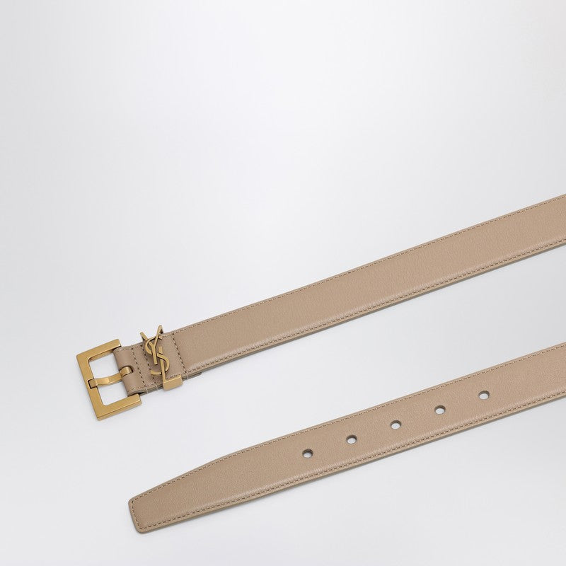 Saint Laurent Cassandre belt in dark beige leather