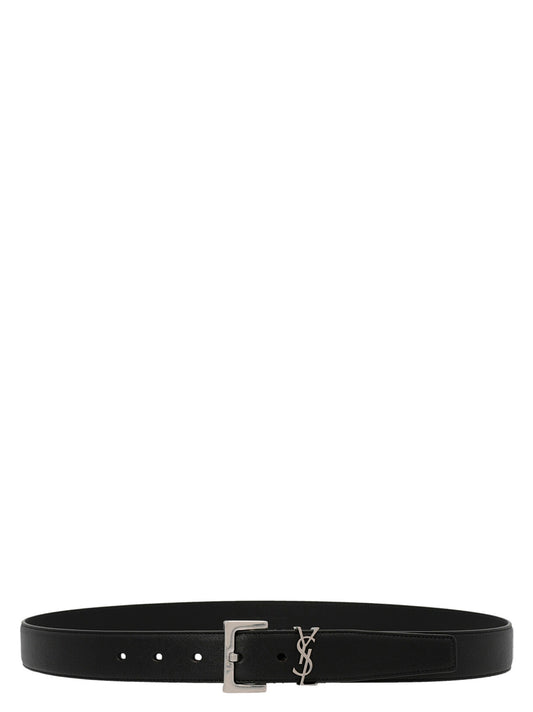 Saint Laurent Cassandre Belt — Black Leather, 3cm