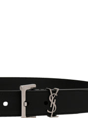 Saint Laurent Cassandre Belt — Black Leather, 3cm