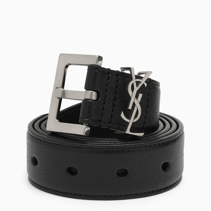 Saint Laurent Cassandre black leather belt