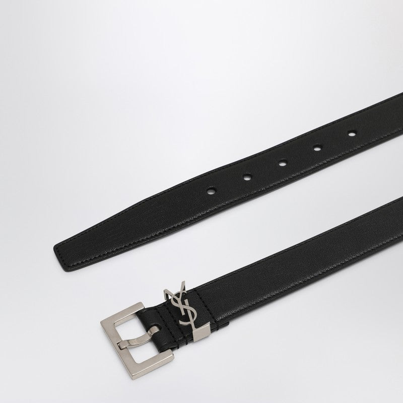 Saint Laurent Cassandre black leather belt