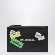 Porte-cartes Balenciaga noir en cuir Arena