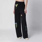 Stella McCartney Black wool trousers with floral embroidery