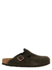 Birkenstock Boston Sabots Flat Shoes — Brown Suede