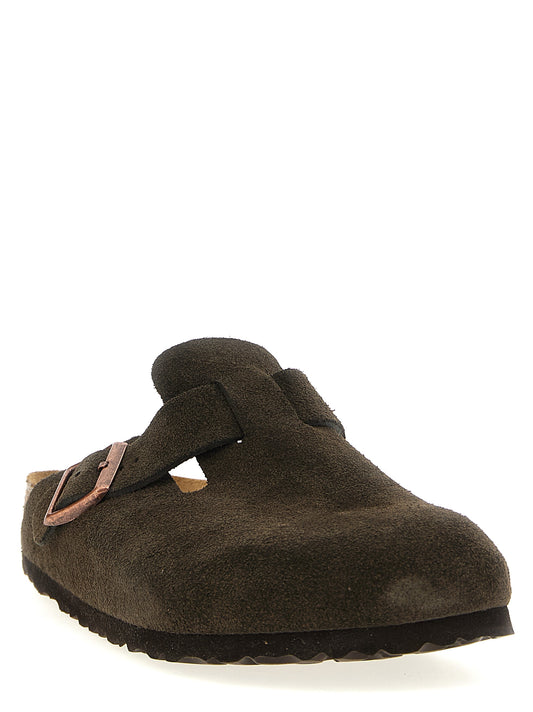 Birkenstock Boston Sabots Flat Shoes — Brown Suede