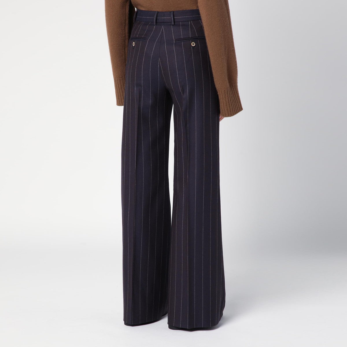 Blue wool‑blend pinstripe trousers — QUELLEDUE
