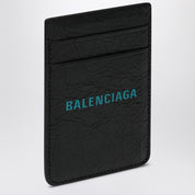 Balenciaga Black vertical card holder in leather with logo