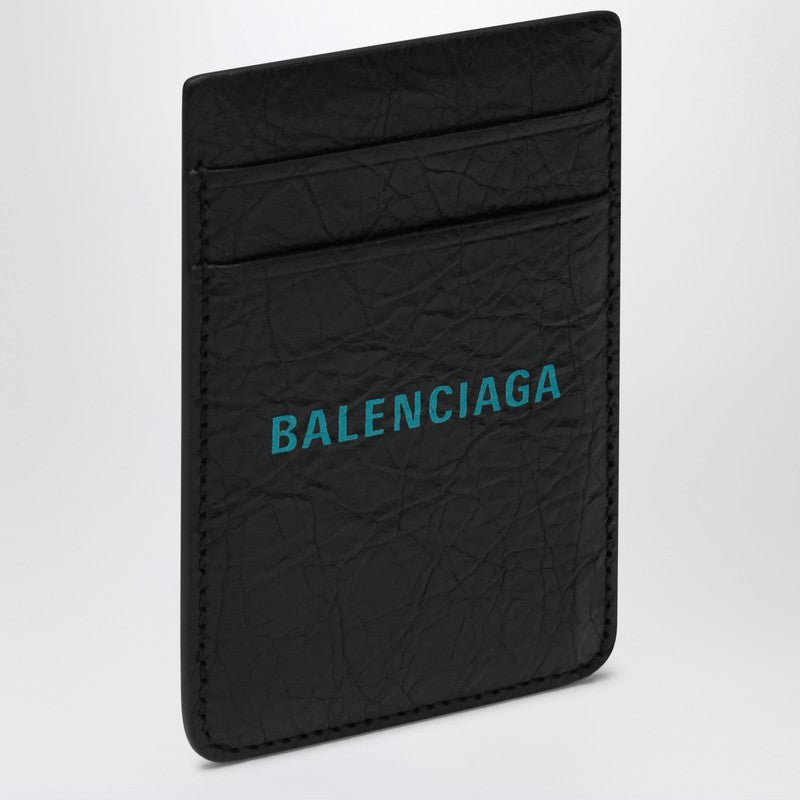 Balenciaga Black vertical card holder in leather with logo