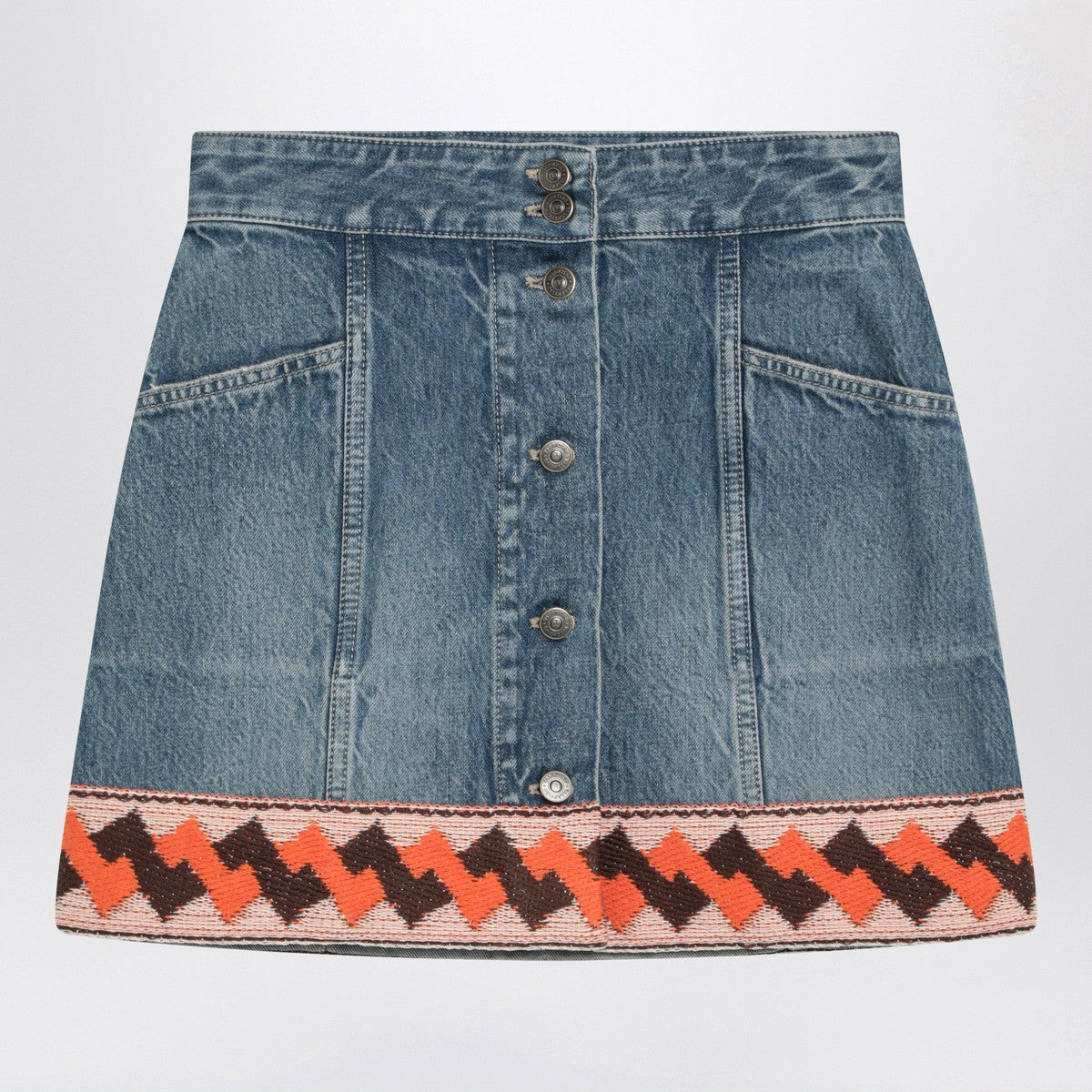 Valentino Denim mini skirt with jacquard trim