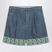 Valentino Blue bermuda short in cotton denim with jacquard hem