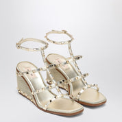 Valentino Garavani Rockstud Wedge Sandals — Platinum